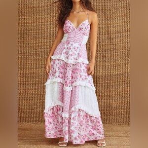 ALTAR’D STATE Chic Pink and White Floral Maxi Dress